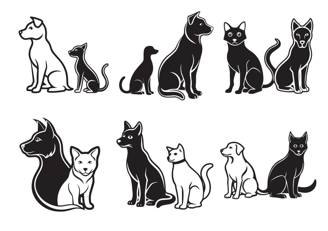 A black and white logo of a dog and a dog Set vector