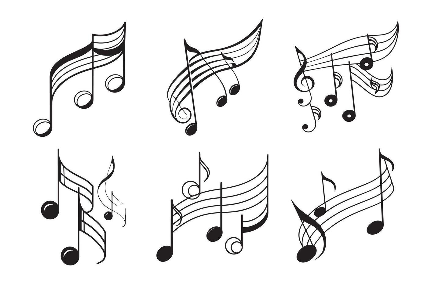 Musical background with notes. Flying music notes. Song notation in flat design. illustration Set vector