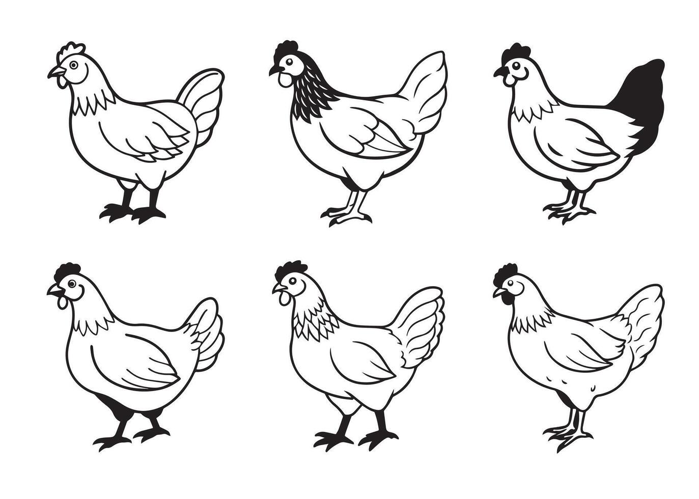 Hen silhouette Set vector