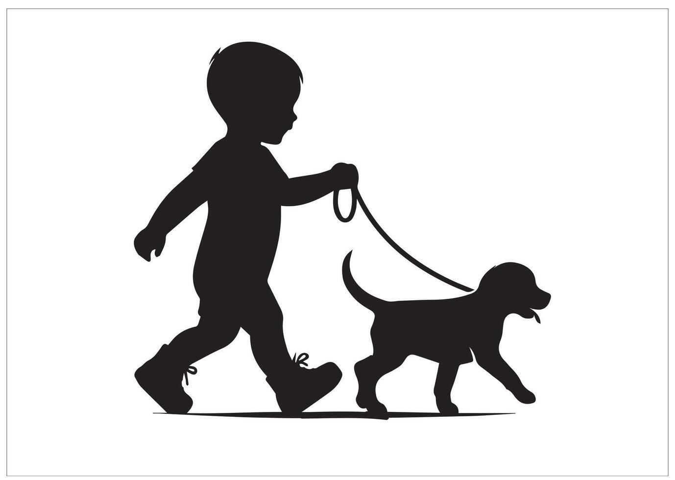 A Baby walking with dog Silhouette vector