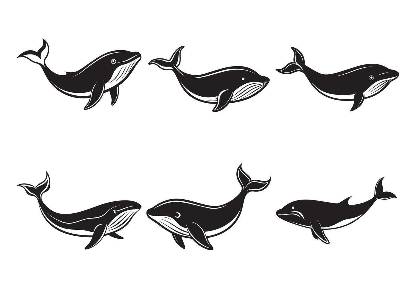 Whale silhouette Set vector