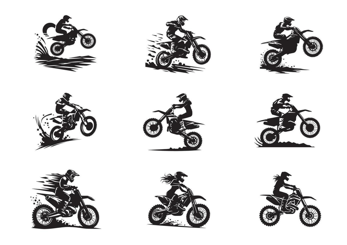Motocross racing silhouette Set vector