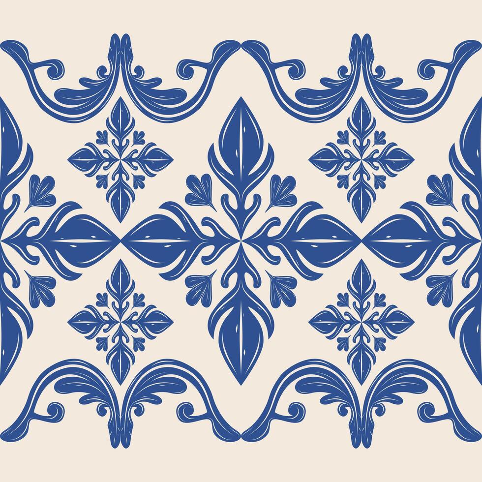 Fine Asian Scroll Ornament ikat design florals stripe decoration with blue on beige background. Oriental Opulence Border Pattern graceful botanical for wealth decoration interior wallpaper carpet lace vector