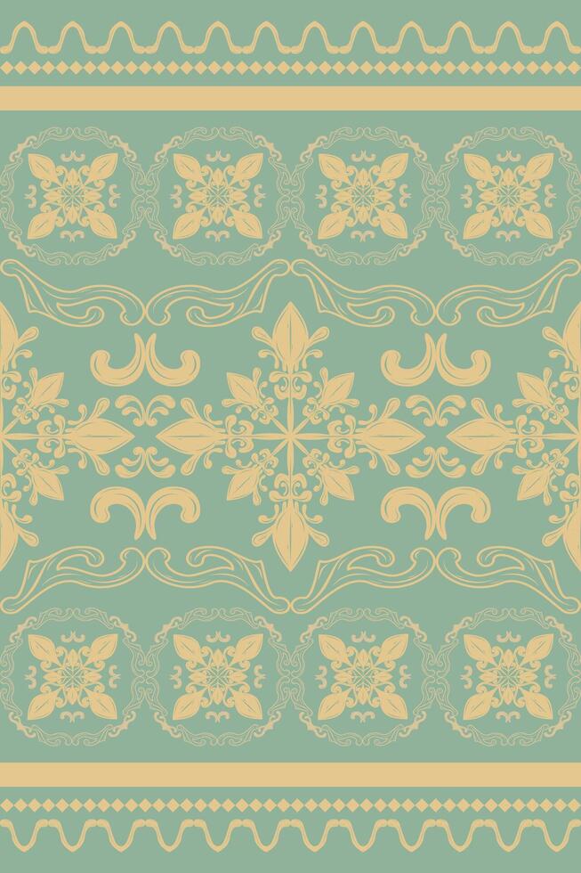 baroque flowers detailed about scroll ornament luxury royal garden with line drawing filigree golden scroll hand drawn on soft green background seamless border pattern for elegance wallpaper decor rug vector
