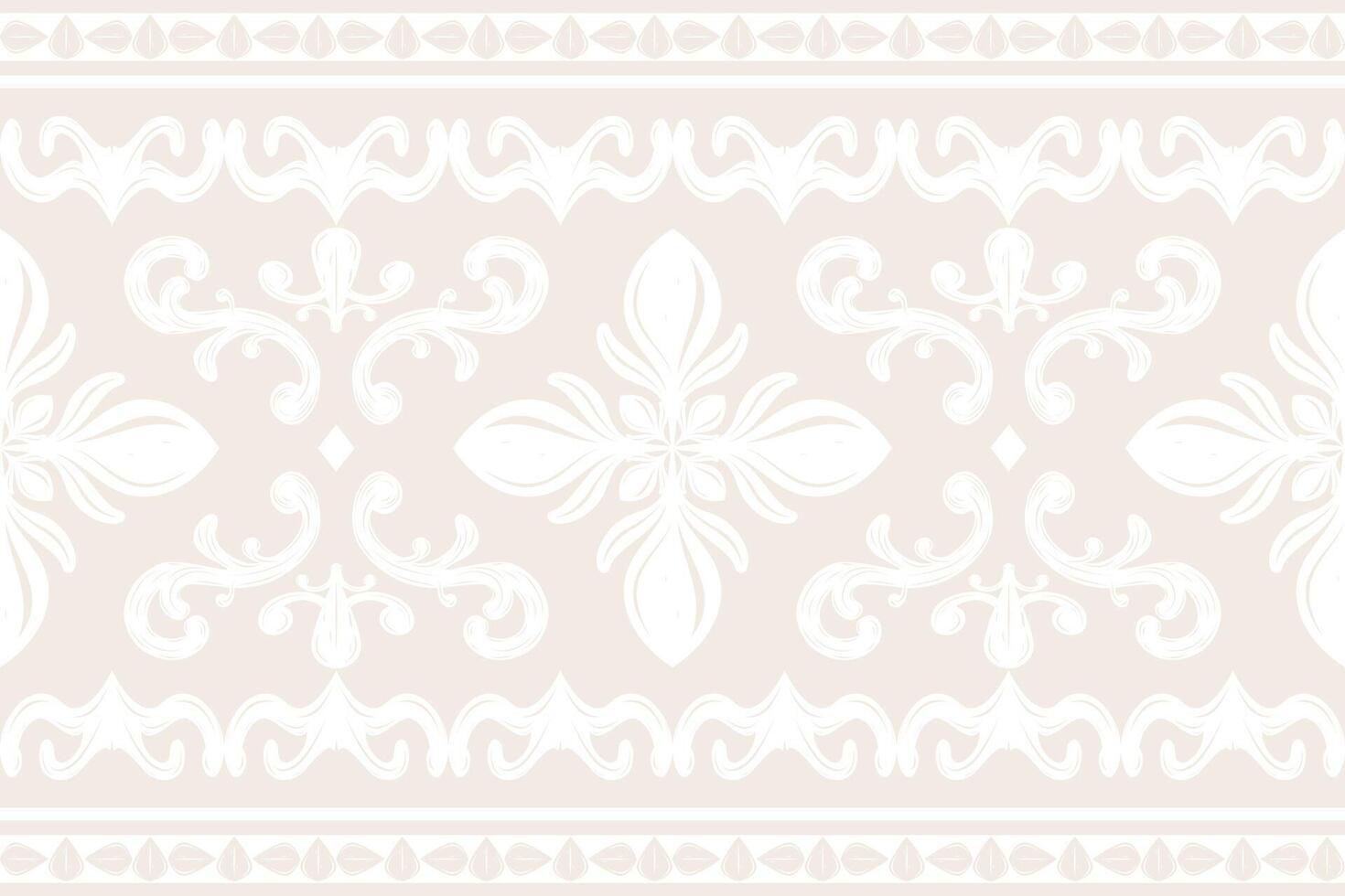 Traditional Victorian Arab Scroll Ornament with Light on Beige Background Pattern. Delicate Fine Baroque Florals Border Stripe for Luxury Rich Culture Motif for Silk Brocade Batik Apparel Headscarf vector