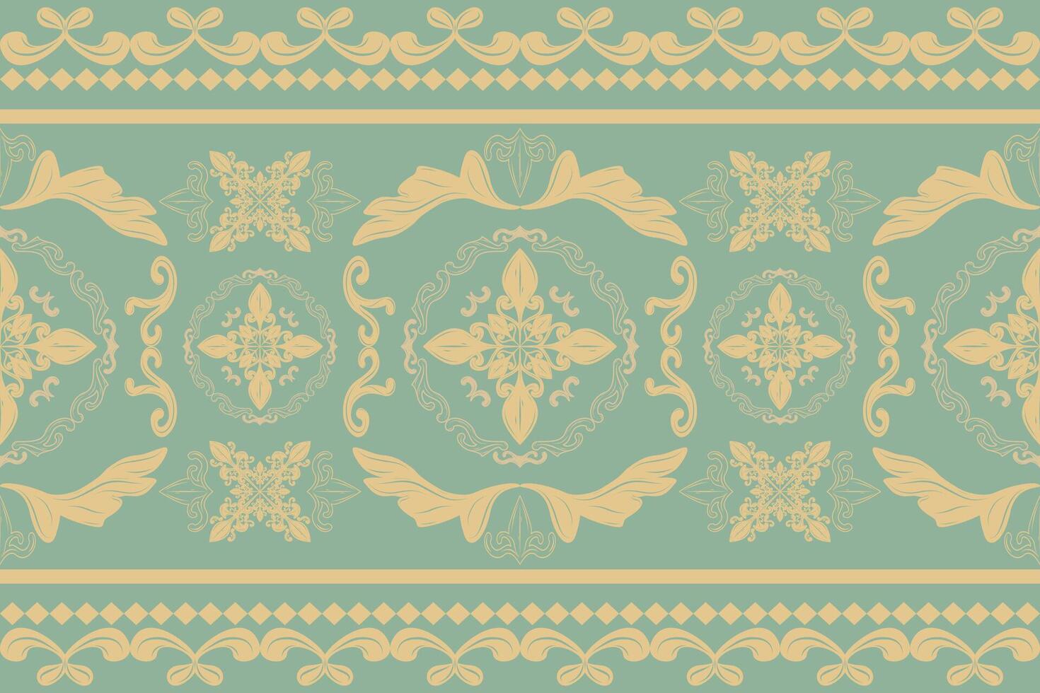 Golden Florals Frame Round and Square with golden botanical nature inspired leaves buds blooming decorate on pastel green background. Luxury damask style patten for apparel fashion apparel textile rug vector
