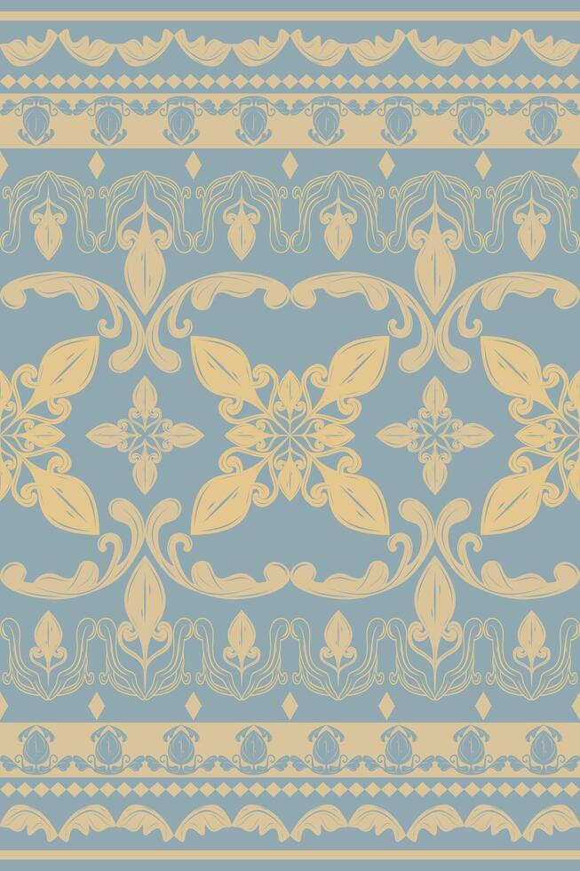 Classy Jacquard Nature inspired floral botanical style with gold detailed ornament on soft dusty blue background Exquisite royal flourish pattern elaborate design for clothing batik textiles handcraft vector