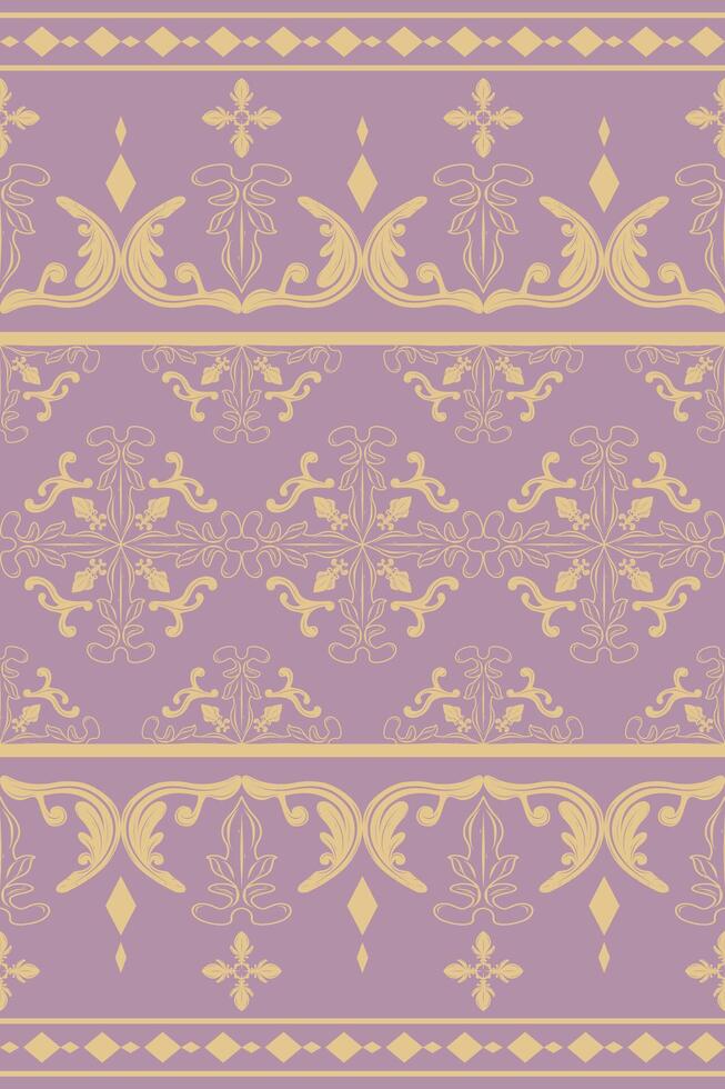 Grandiose Fine Gold Element Hand drawing art work on pale lavender background border pattern. There are florals leaves in symmetrical botanical decorate for expensive royal wealth design wallpaper rug vector