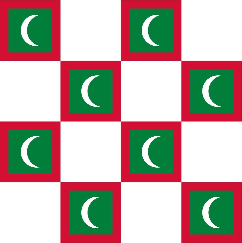 Red, green and white crescent with white board Maldives seamless checkered pattern vector