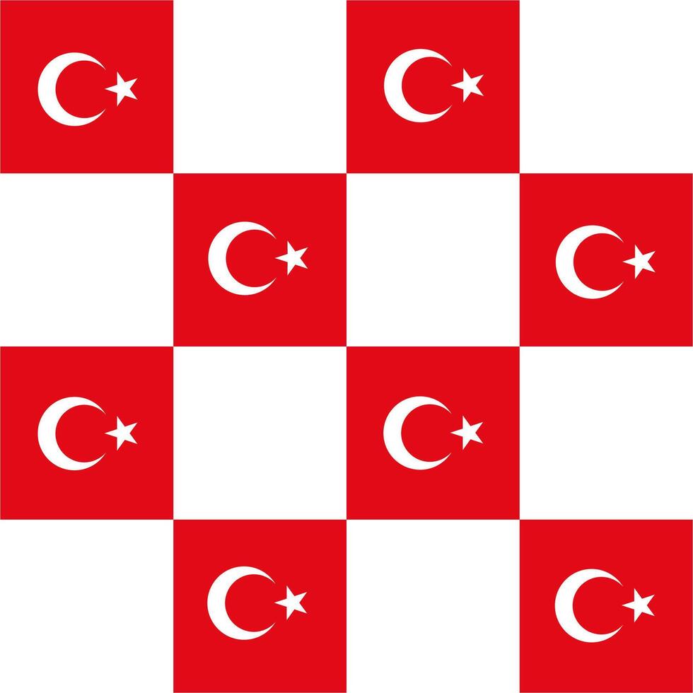 Red, white crescent and star Turkey seamless checkered pattern vector