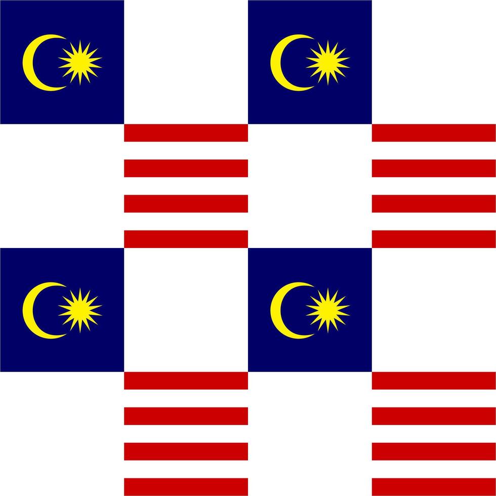 Red white stripes and blue yellow crescent and star Malaysia seamless checkered pattern vector