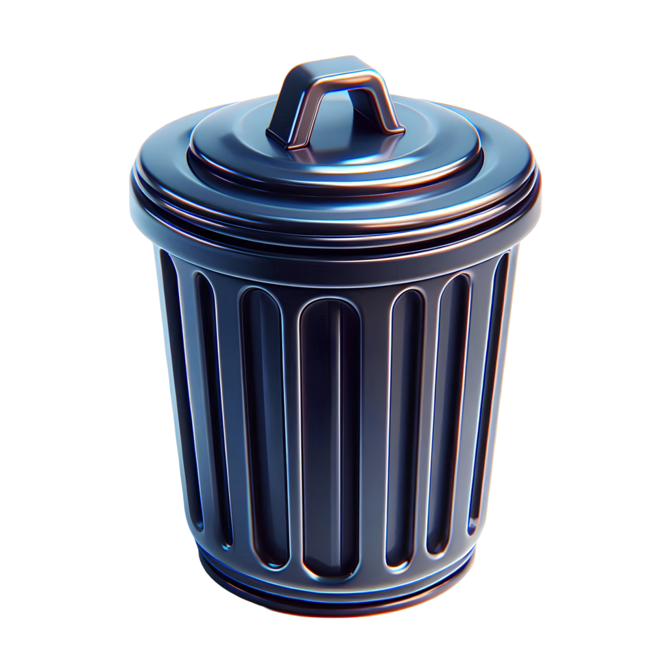 3D Illustration of a Trash Can with Lid, Shiny Metallic Design png