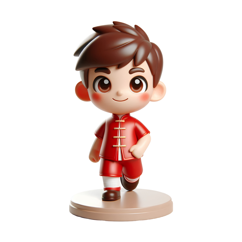 3D Cute Little Boy in Red Traditional Outfit, Character Animation Model png