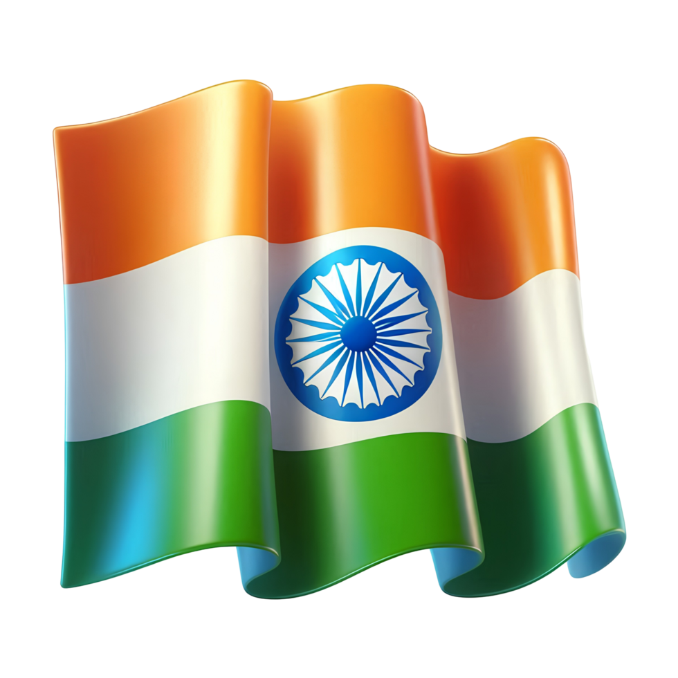 3D Waving Flag of India with Orange, White, Green Stripes and Ashoka Chakra png