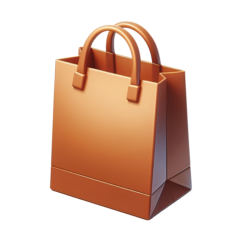 3D realistic brown shopping bag with handles isolated on transparent background png