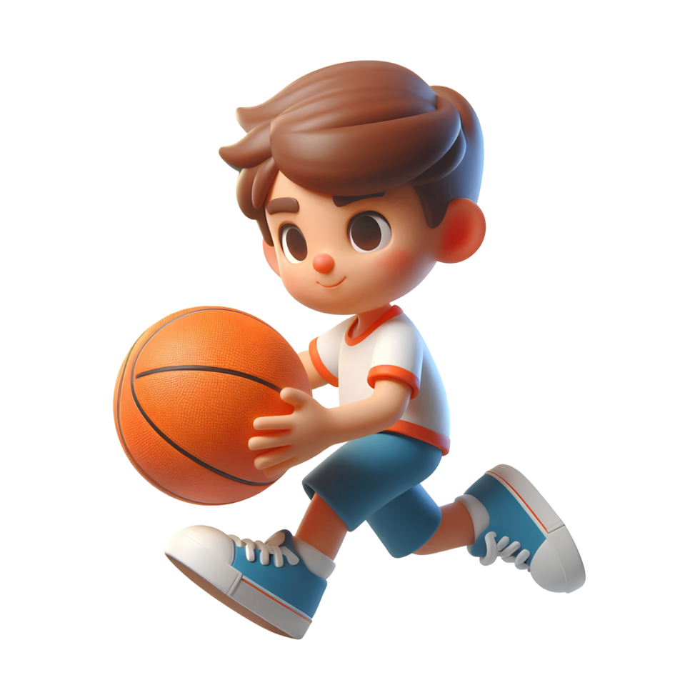 3D Cartoon Boy Playing Basketball - Fun Sports Illustration png