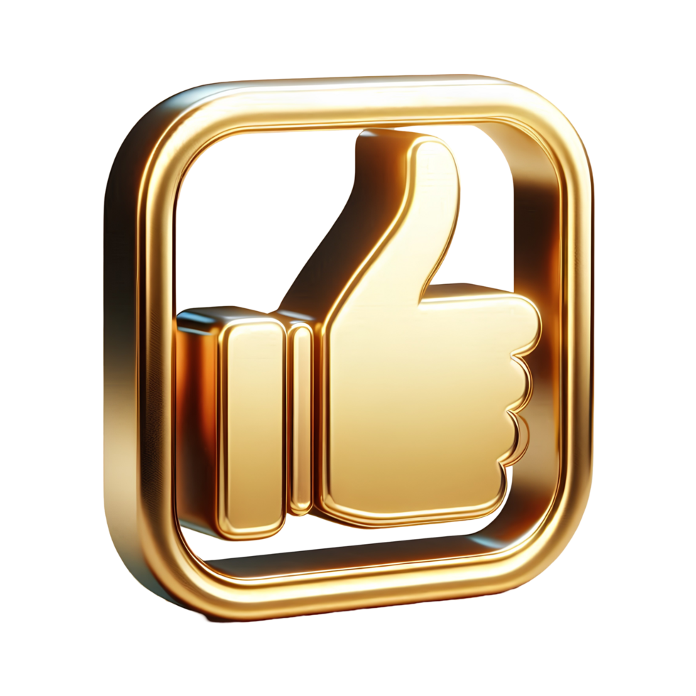 3D Golden Like Button Icon Realistic Social Media Like Symbol png