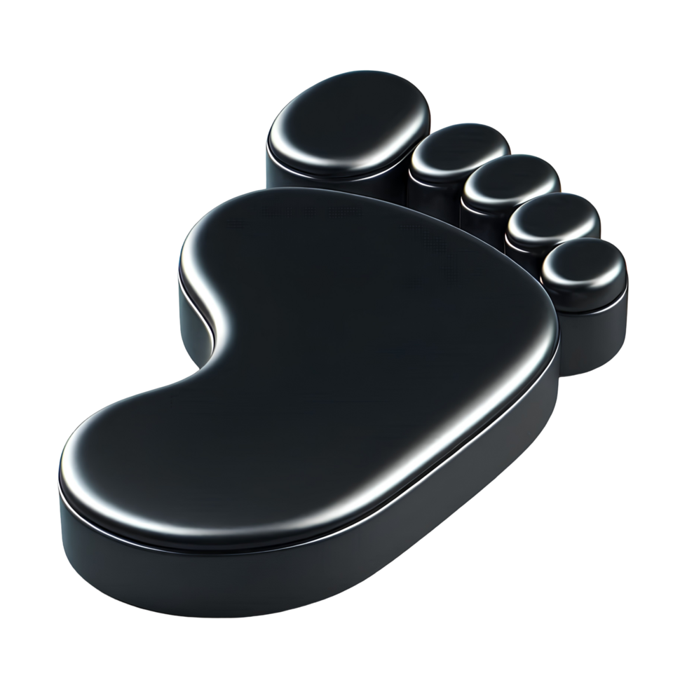 3D Glossy Black Footprint - Modern Foot Design with Rounded Toes png