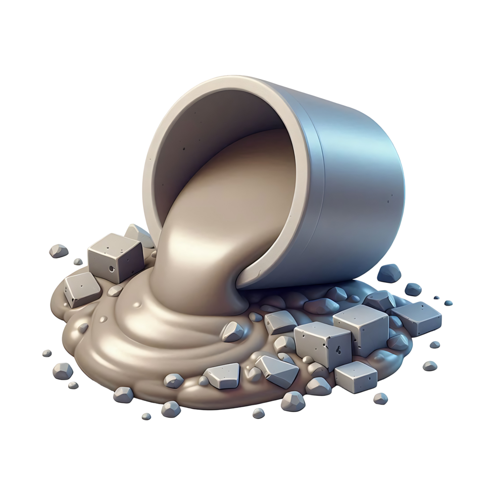 3D Rendered Cement Pouring from Bucket with Shiny Finish - Highly Detailed Cartoon Style Illustration png