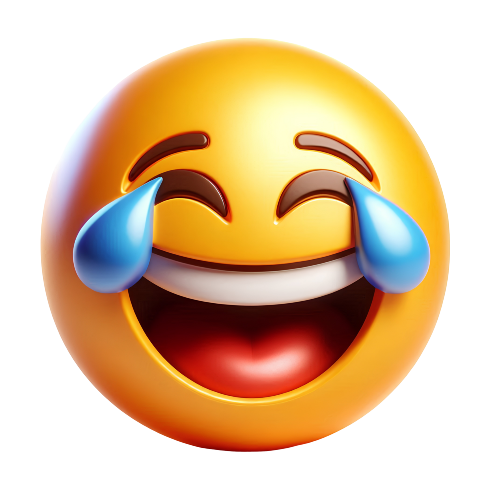 3D laughing emoji with tears of joy, big smile and tears, isolated on transparent background png