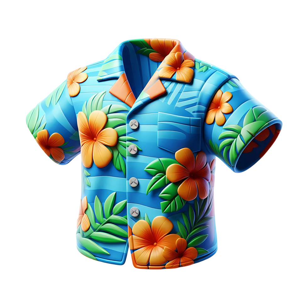 Hawaiian Shirt 3D Render, Smooth Graphics, Glossy Finish, Cartoon Style, Highly Detailed Illustration png