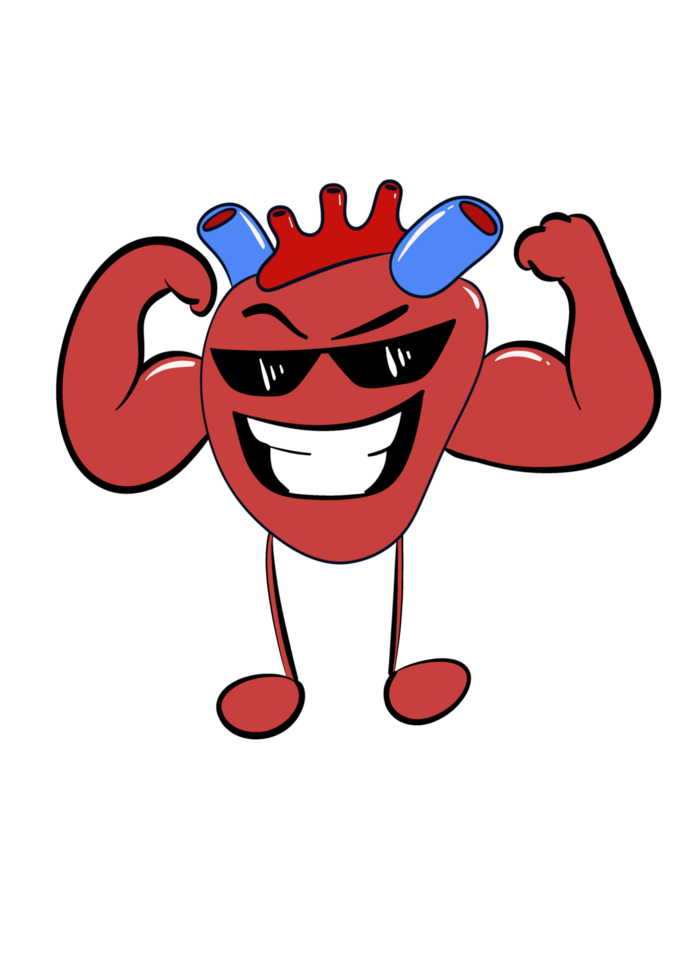 A cartoon heart with sunglasses and a muscle png