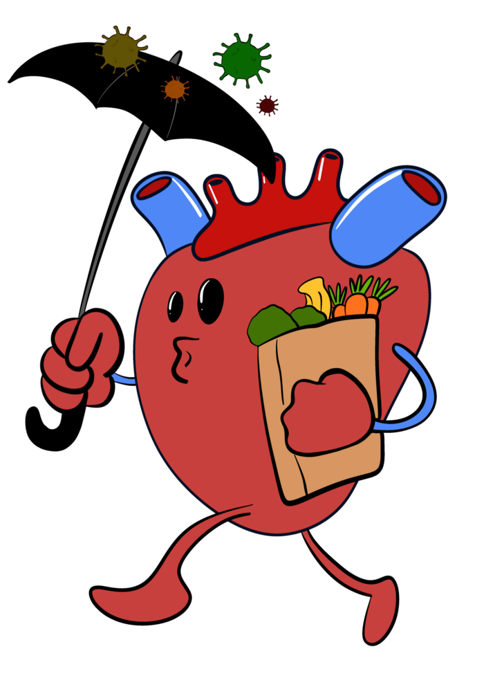 A cartoon heart carrying an umbrella and holding a bag png