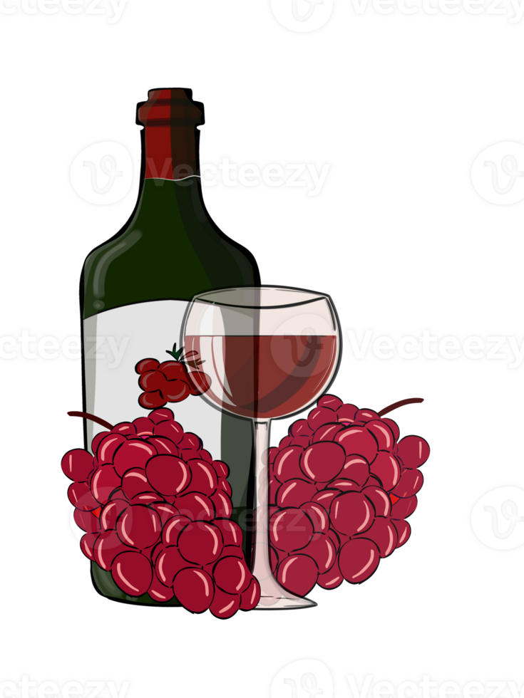 bottle of wine with red grape illustration png