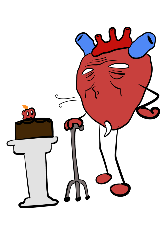 A cartoon heart with a knife and fork png