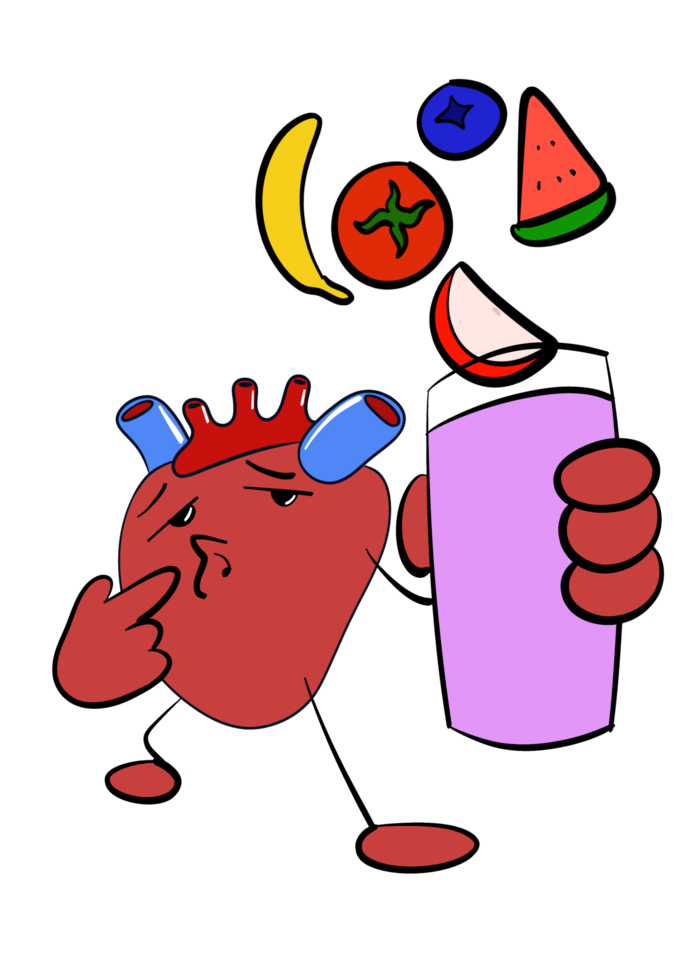 A cartoon heart holding a glass of juice png