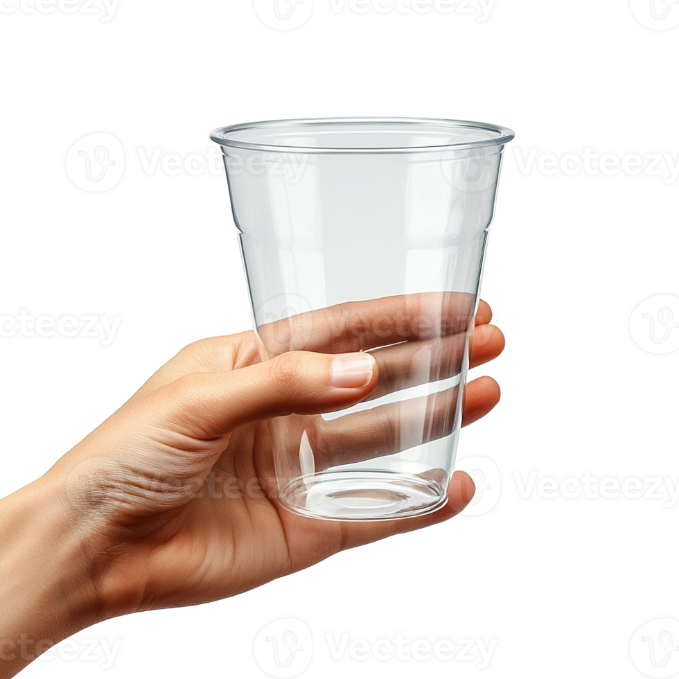 Hand Holding Empty Transparent Plastic Cup Isolated on Transparent Background png