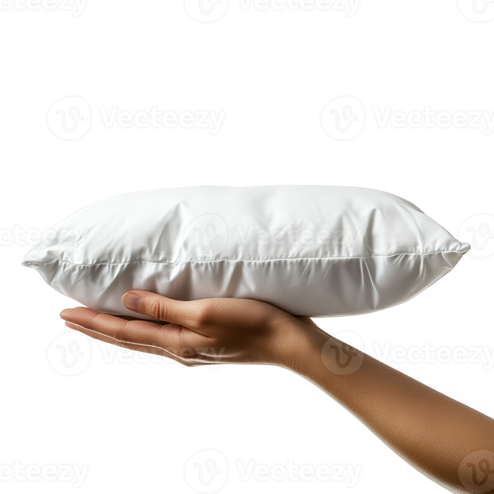 Hand Holding White Pillow Against Transparent Background png