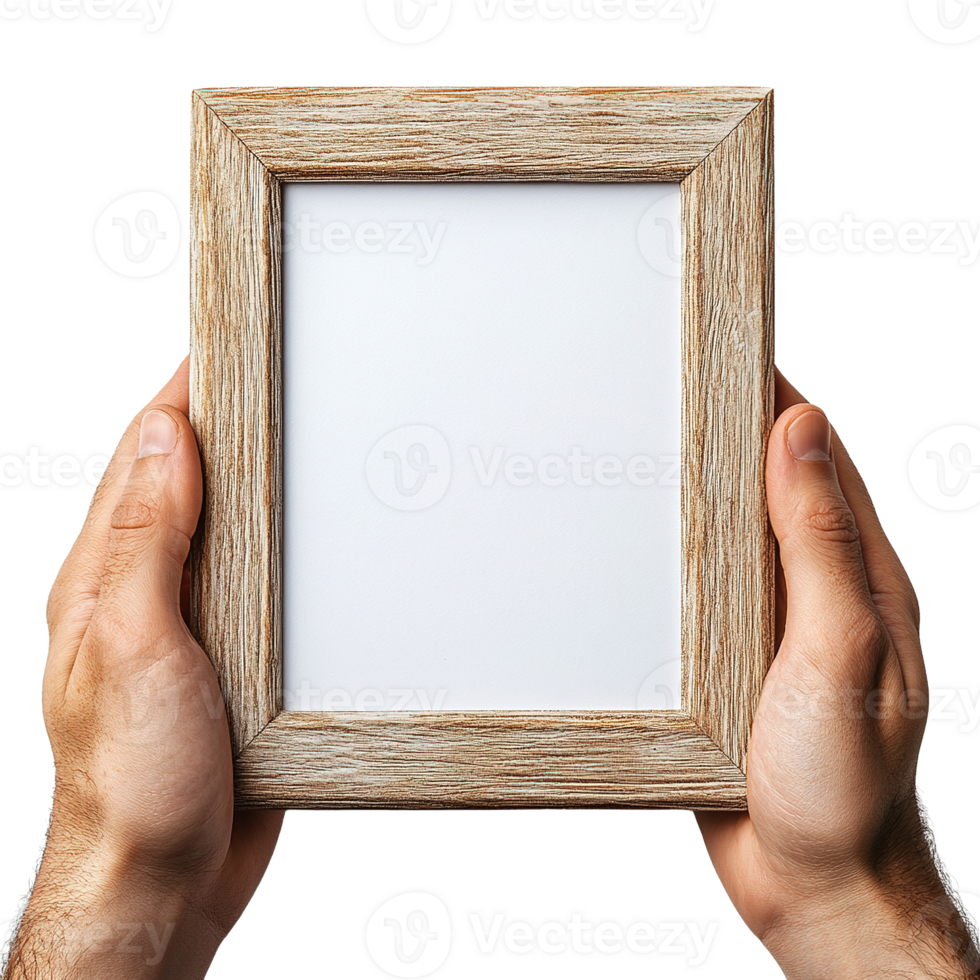 Close-up of Hands Holding Blank Wooden Frames Isolated on a Transparent Background png