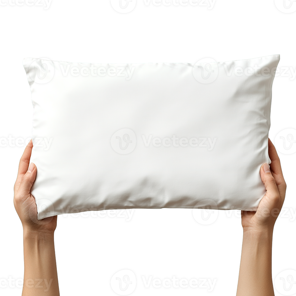 Human Hands Holding Clean White Rectangular Pillow Isolated on Transparent Background png