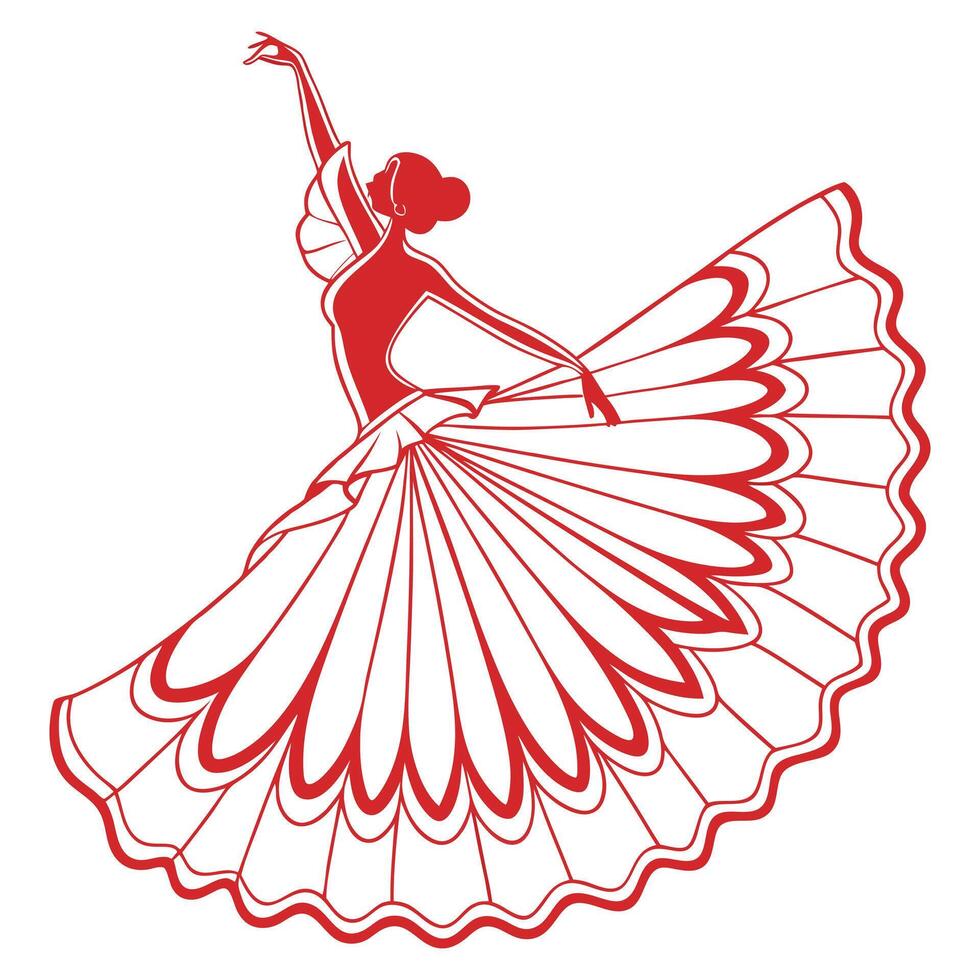 Flamenco Dancer in Red Skirt A Silhouette of Grace and Passion vector