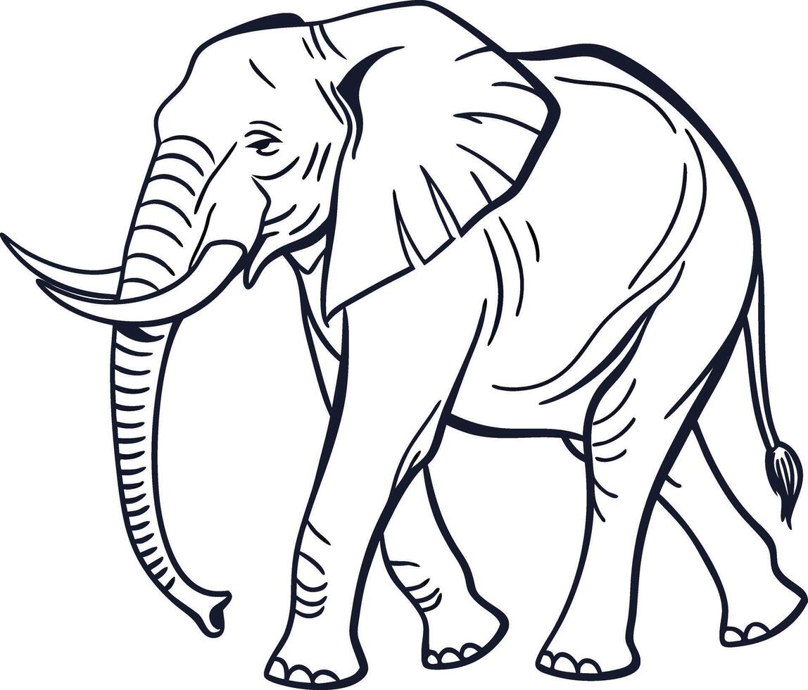 Line Art Illustration of an African Elephant Walking vector