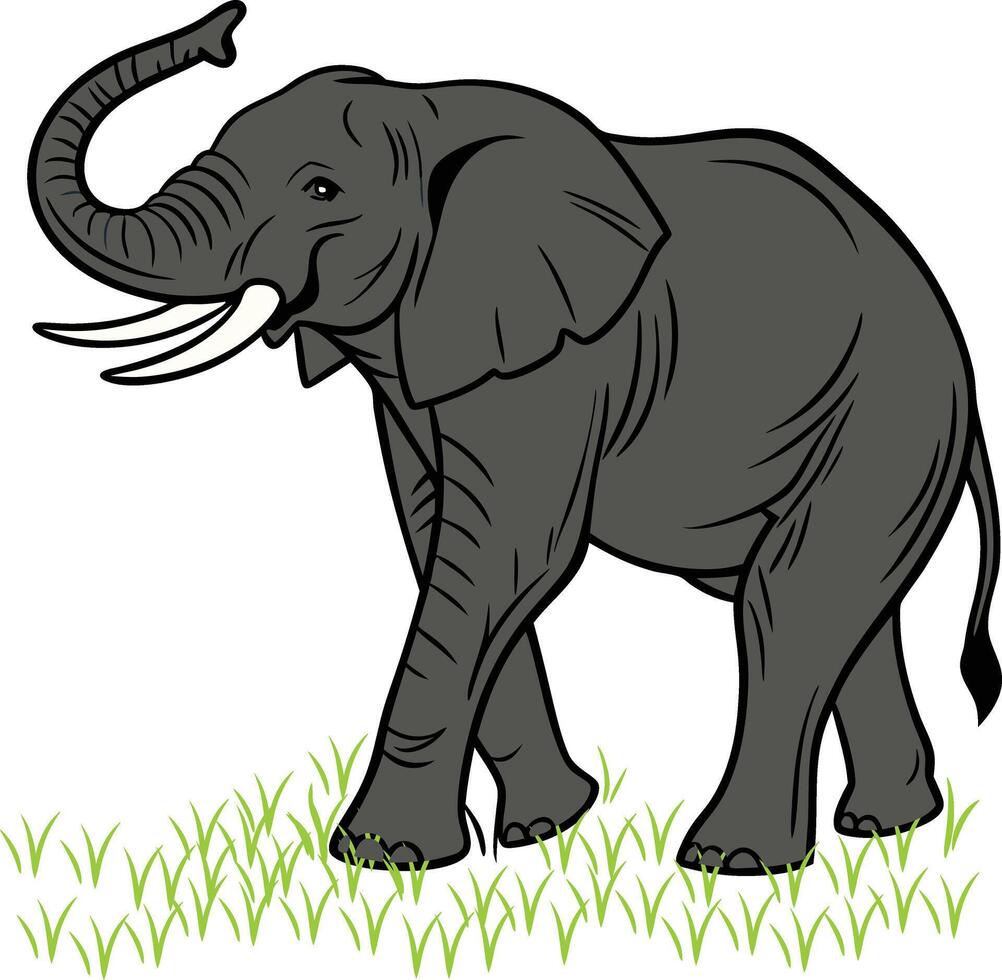 African Elephant Walking Through Grass vector