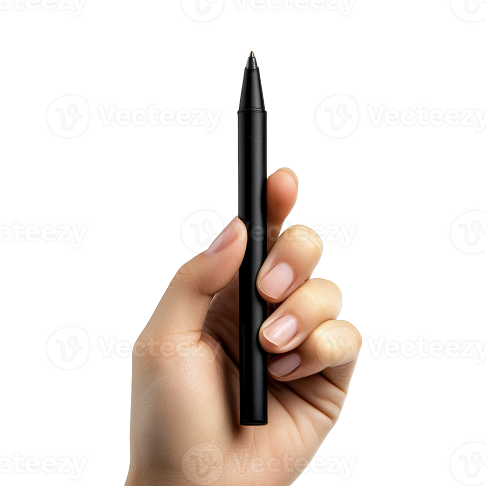 Hand Holding Sleek Black Digital Stylus Pen with Metallic Tip Against Transparent Background png