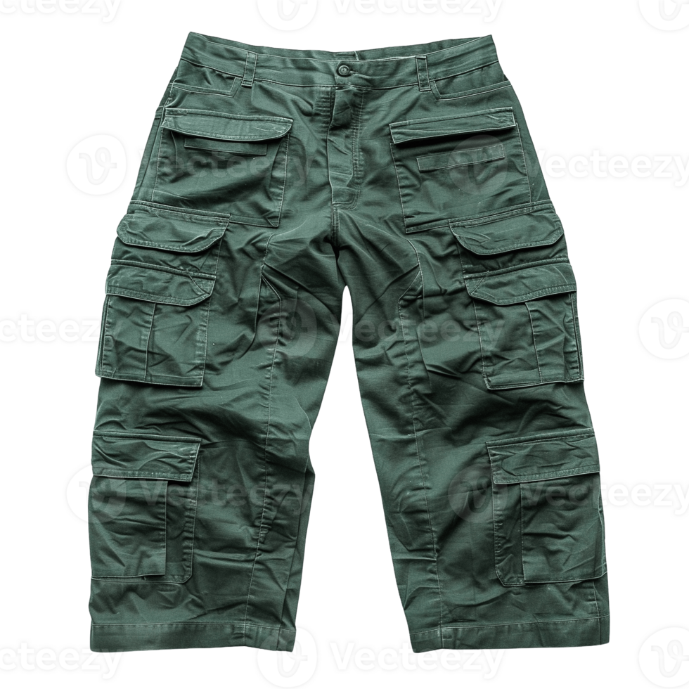 Military Style Green Cargo Trouser with Reinforced Seams and Pockets Isolated on Transparent Background png
