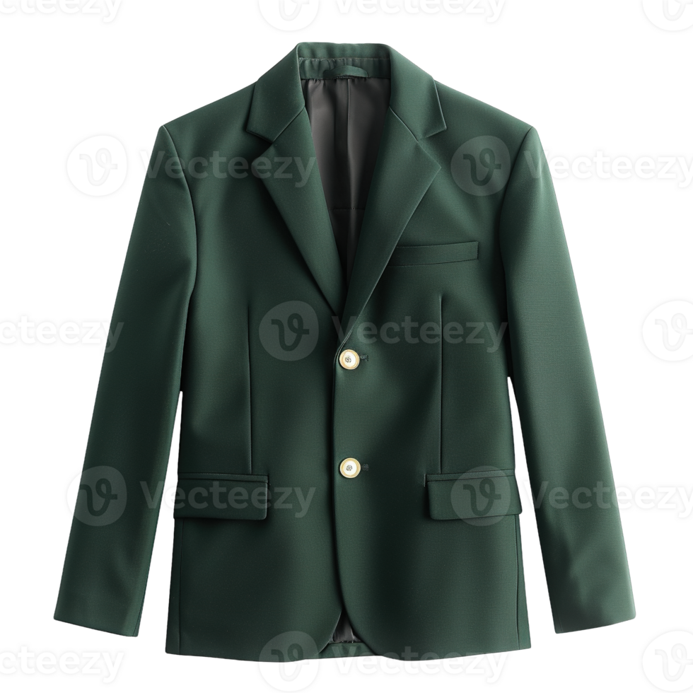 Dark Green School Uniform Blazer with Gold Buttons and Classic Tailored Design Isolated on Transparent Background png