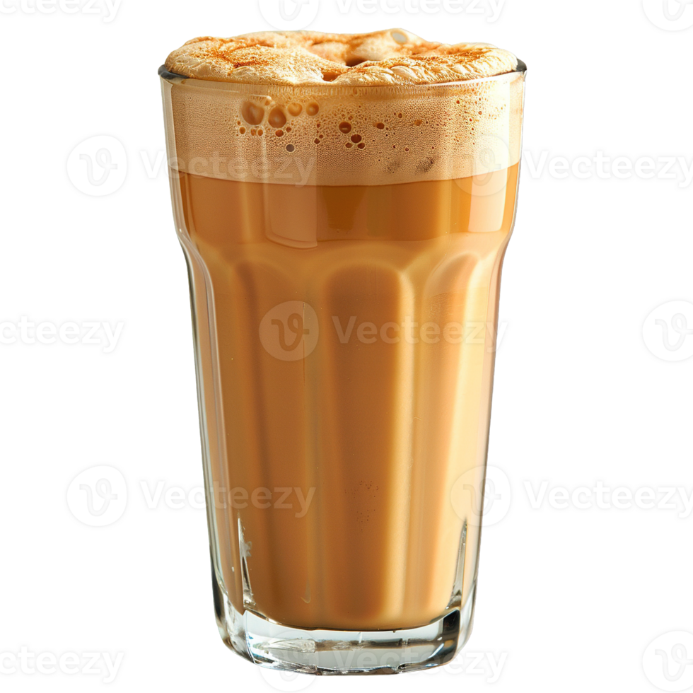Malaysian Teh Tarik in Tall Glass on Transparent Background png