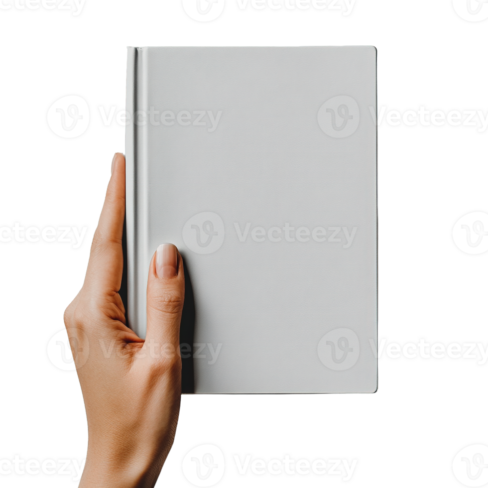 Hand Holding Empty White Textured Cover Photo Album Isolated on Transparent Background png