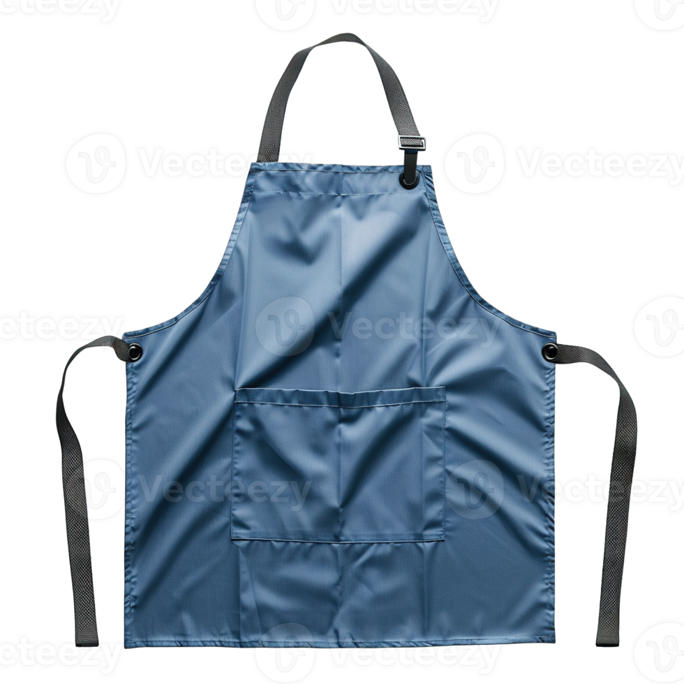 Professional Blue Cooking Apron with Black Adjustable Neck Strap and Waist Ties Isolated on Transparent Background png