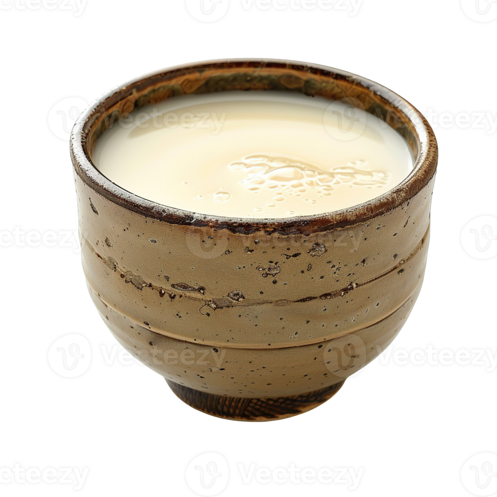 Rustic Japanese Amazake Drink Presented in Natural Earthenware Cup Isolated on Transparent Background png