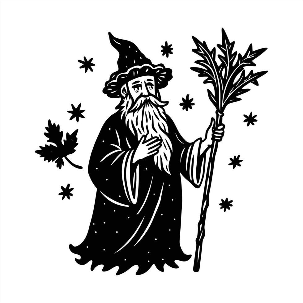 Wizard Holding Staff Stock vector