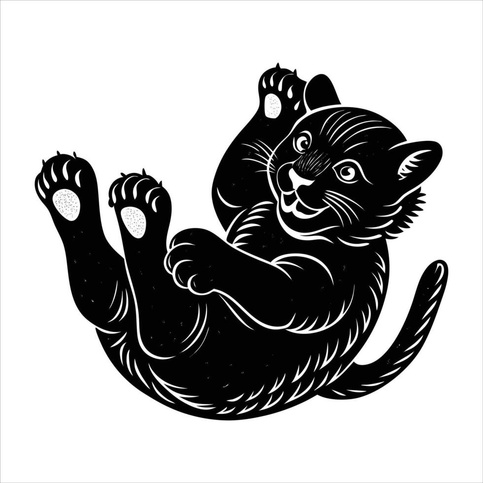 playful cub silhouette rolling over vector
