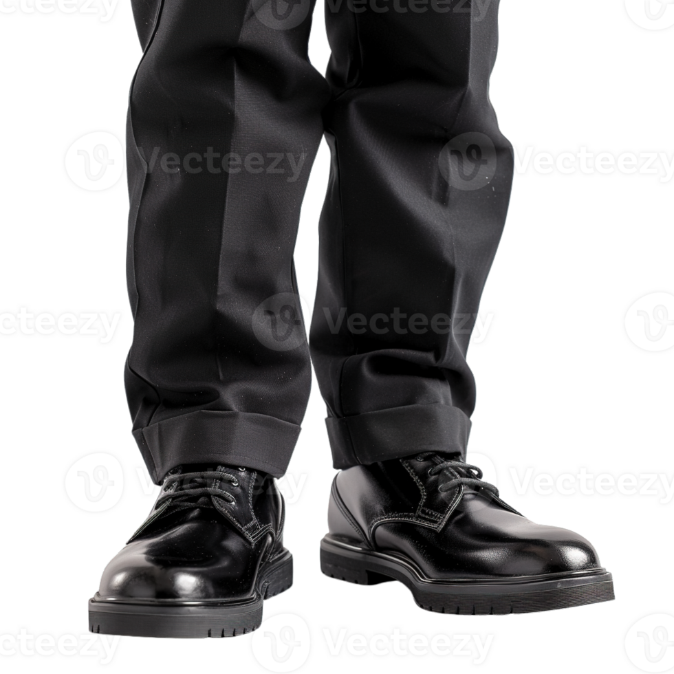 Boy Wearing Classic Black School Uniform Shoes with Formal Trouser Isolated on Transparent Background png