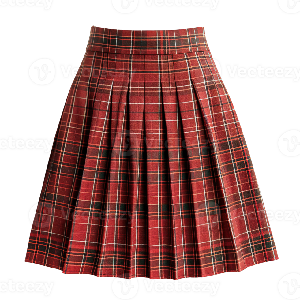 Red Plaid Pleated Skirts with Check Patterns Isolated on Transparent Background png