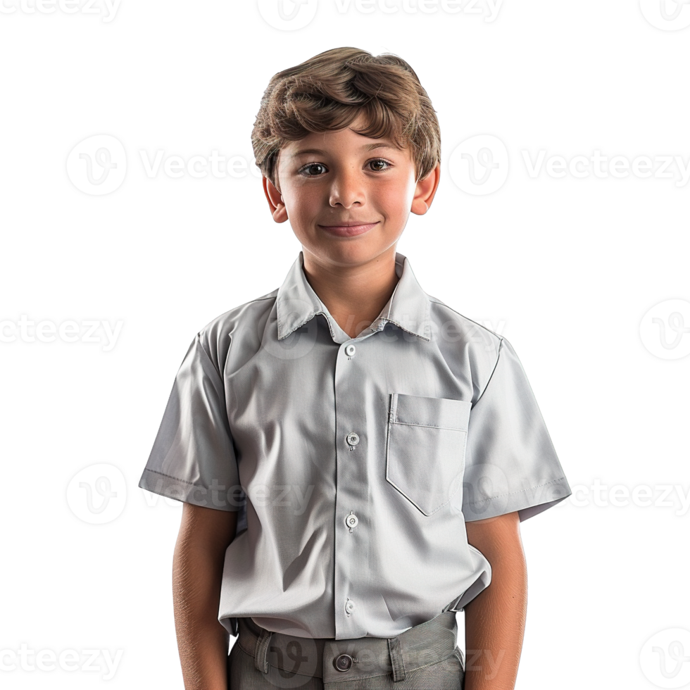 Elementary School Boys in Light Grey Collared Uniform Shirts Isolated on Transparent Background png