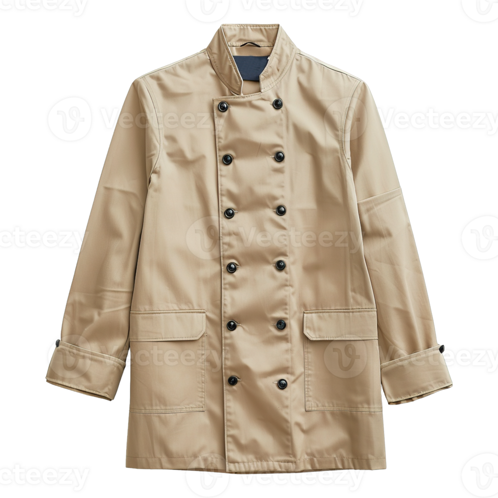 Professional Beige Chef Jacket with Long Sleeves and Functional Button Accents Isolated on Transparent Background png